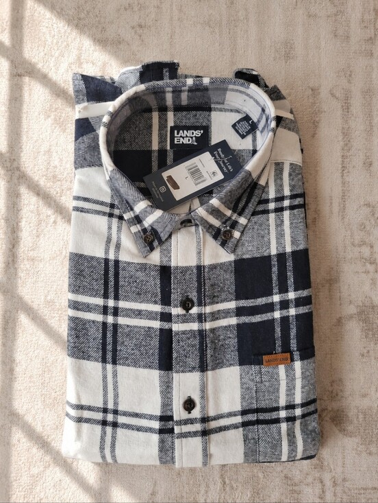 Lands' End Other - Lands' End - NWT - Navy White Plaid Flannel Button Up Shirt - Men's L - Outdoors